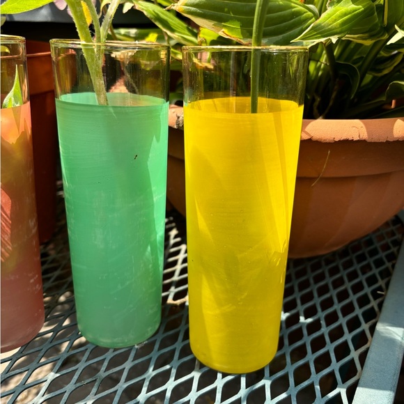 Vintage Fire King Cocktail/Highball Glasses Green/Yellow/Orange/Red Transferware - Picture 2 of 10